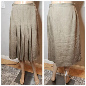 GUCCI Vintage 100% Linen Beige Pleated Midi Skirt Size 44 XS Small